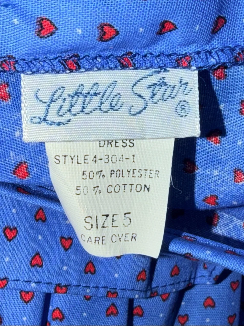 Little Star Toddler Girl’s Vintage Blue W/ Red Hearts And Red Bows Dress Size 5